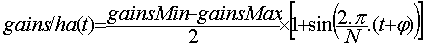 Gains/ha(t) = (gainsMax – gainsMin)/2 x (1 + sin(2.π/N . (t + φ)))