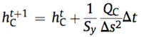 Ht+1=Ht + 1/S . Q/area . dt